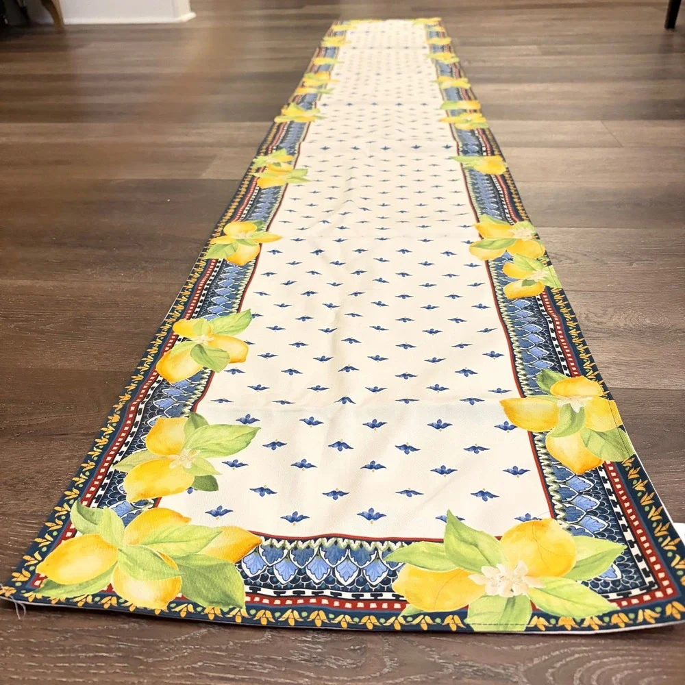 Williams Sonoma Sicilian Citrus Table Runner 16x108 Yellow Lemon Print Italy